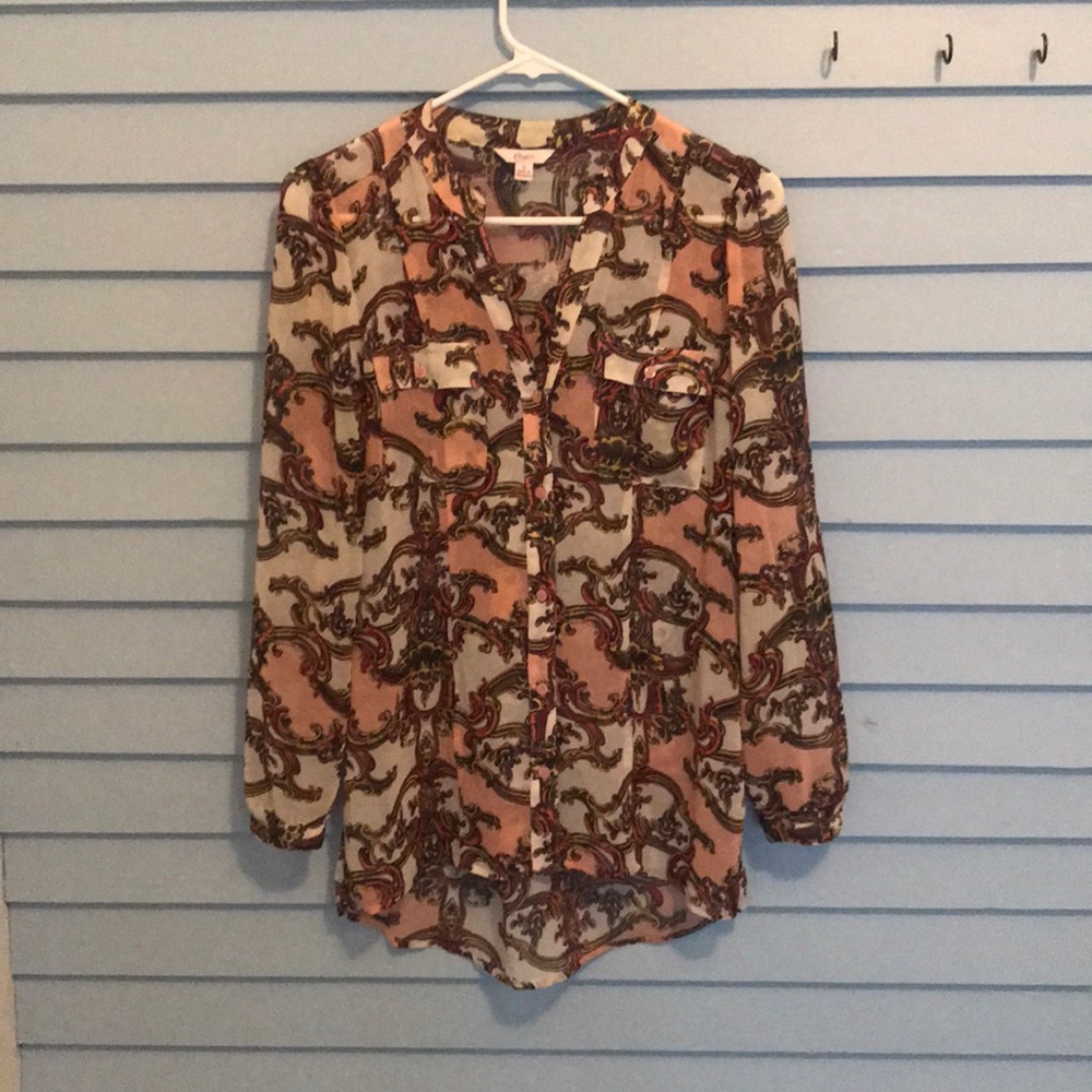 Candie’s sheer pink button down blouse - Picture 2 of 9